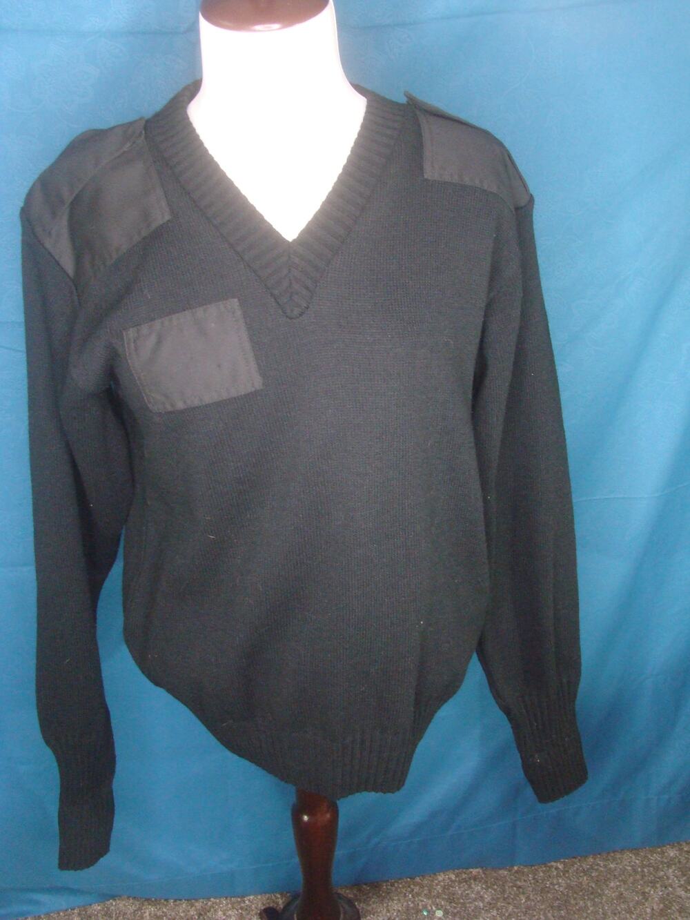 Citadel Sweater Mens L Black Wool V-Neck Commando Military Patches Workwear